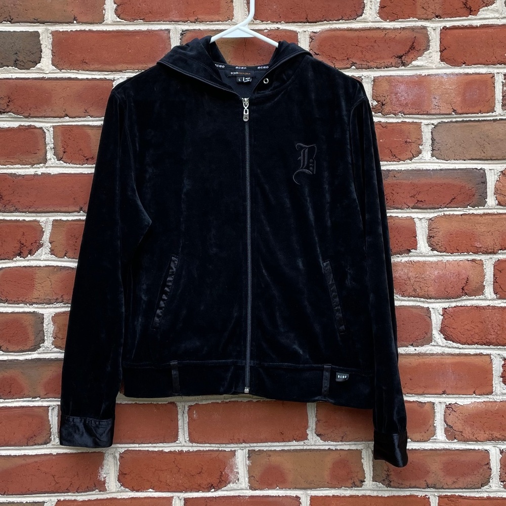 Black BCBG Maxazria Velour Hooded Zip up